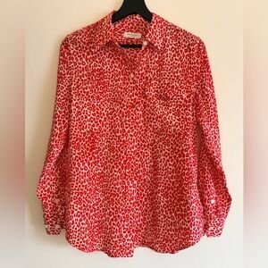 Equipment Red and White Leopard Print Silk Button Down Shirt